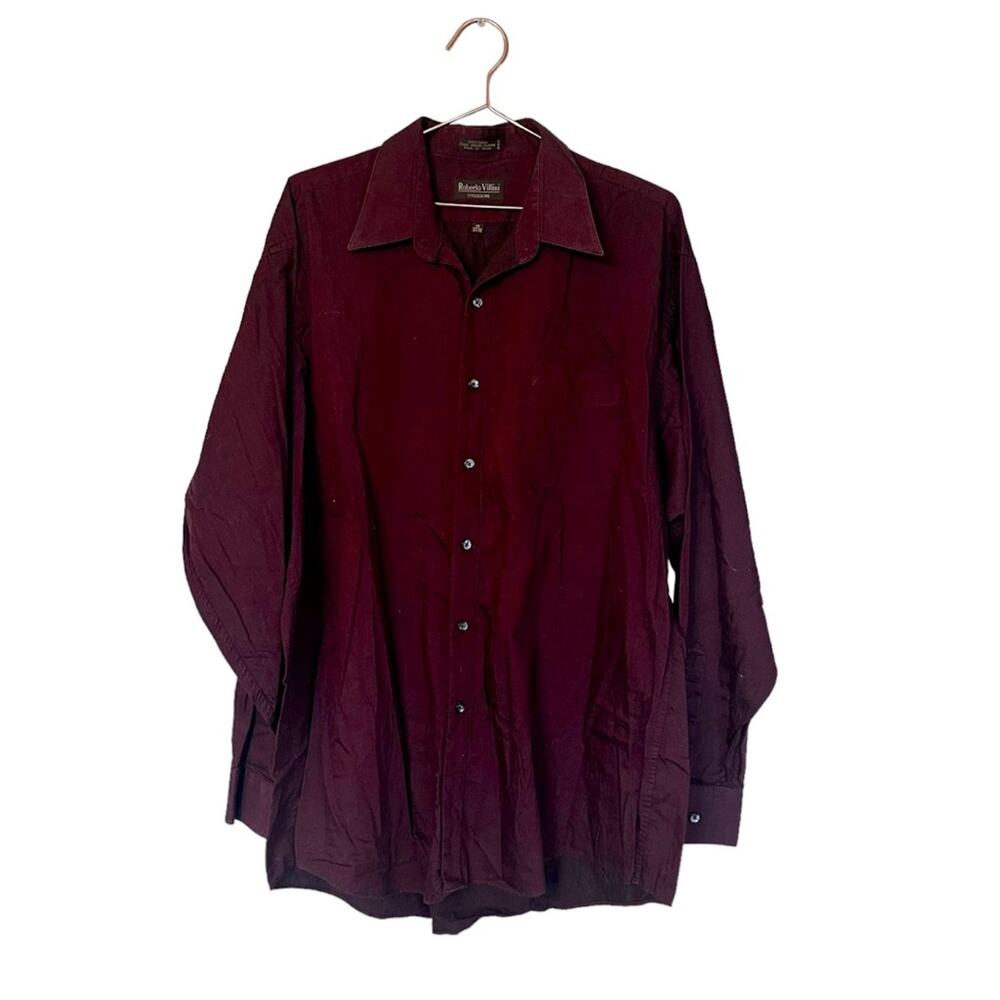 ROBERTO Villini men's long sleeve button up shirt size 17 34/35 Burgundy